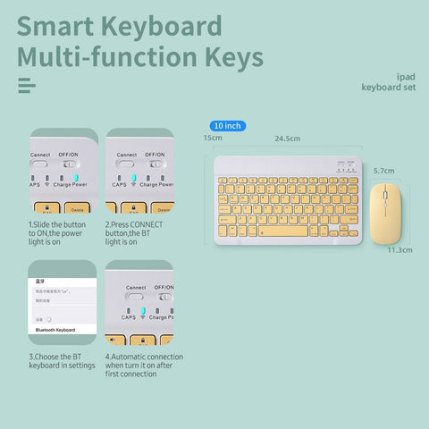 SK-030 10-inch BT Keyboard and Mouse Set 78 Key Mini Keyboard 2.4G 3-level DPI Adjustable BT Mouse for Android/IOS/Windows Yellow