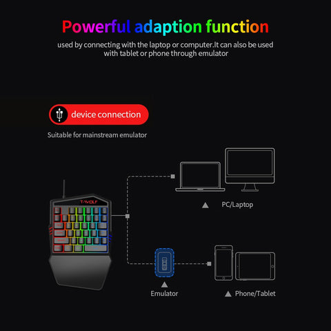 T-WOLF T19 Wired One-handed Gaming Keyboard 35 Key Colorful RGB Backlight Ergonomic Design Keyboard for Android/Windows/IOS