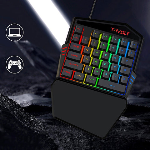 T-WOLF T19 Wired One-handed Gaming Keyboard 35 Key Colorful RGB Backlight Ergonomic Design Keyboard for Android/Windows/IOS