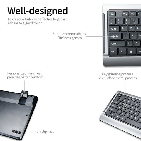 uFound R-756 Mouse and Keyboard Combo 106 keys 2.4G Transmission Keyboard + Wireless Mouse 1200DPI for Business Office Grey