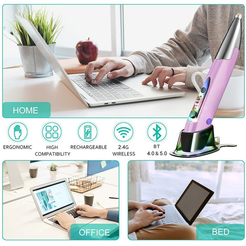 Three Mode 2.4G+BT3.0+5.0 Wireless Optical Pen Mouse 800/1200/1600DPI Rechargeable Pocket Pen Mouse for PC Laptop Computer Red