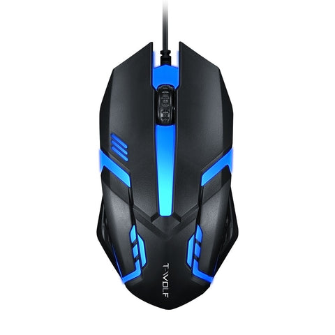 T-WOLF V1 Wired Gaming Mouse 3 Button 7 Colorful Backlight 1200 DPI Office Mouse Built-in Weights for Laptop/PC
