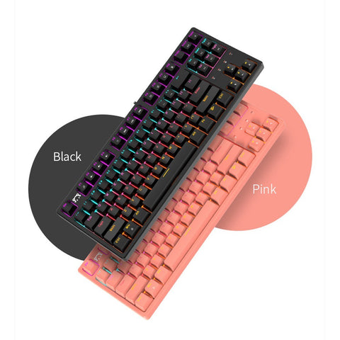 DaiDai STK130 USB Wired Mechanical Keyboard Mixed Light Keyboard 87 Keys Gaming Office Keyboard Ergonomic Design Black (Blue Switch)