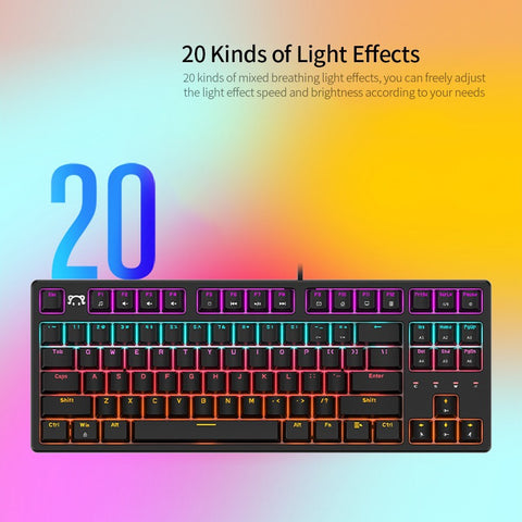 DaiDai STK130 USB Wired Mechanical Keyboard Mixed Light Keyboard 87 Keys Gaming Office Keyboard Ergonomic Design Black (Blue Switch)