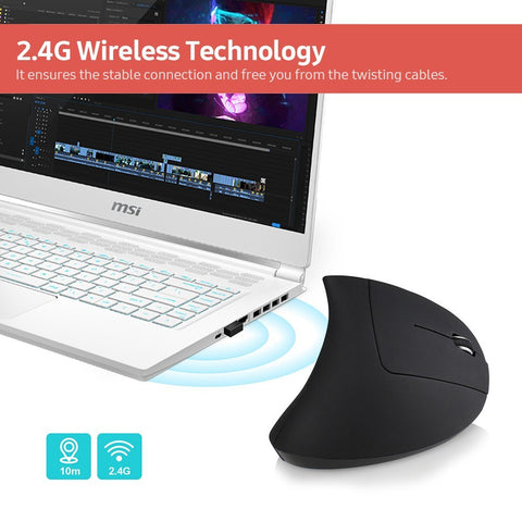 YWYT 2.4G Wireless Vertical Mouse Ergonomic Vertical Mouse Upright Mouse Optical Mouse 3 Adjustable DPI Levels/ Plug&Play Black