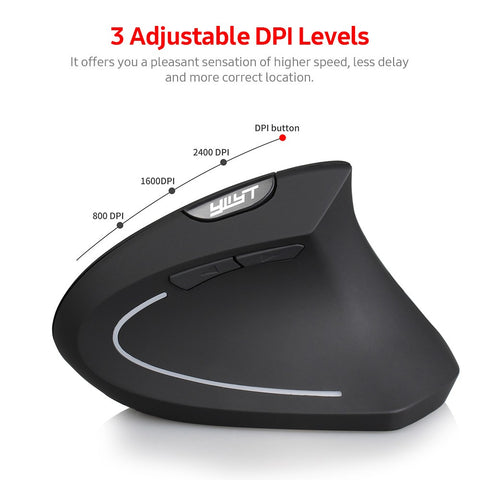 YWYT 2.4G Wireless Rechargeable Vertical Mouse Ergonomic Upright Mouse Optical Mouse 3 Adjustable DPI Levels/ Plug&Play Black
