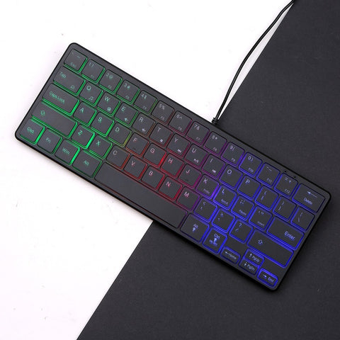 Portable Wired 64-key Keyboard Compact Film Keypad Lightweight Backlit Keyboard One Lighting Mode Plug N Play, Black