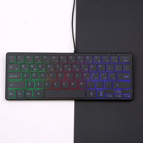Portable Wired 64-key Keyboard Compact Film Keypad Lightweight Backlit Keyboard One Lighting Mode Plug N Play, Black