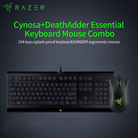Razer Gaming Keyboard Mouse Combo Cynosa 104 Keys Wired Gaming Keyboard DeathAdder Essential 6400DPI Ergonomic Mouse Set Black