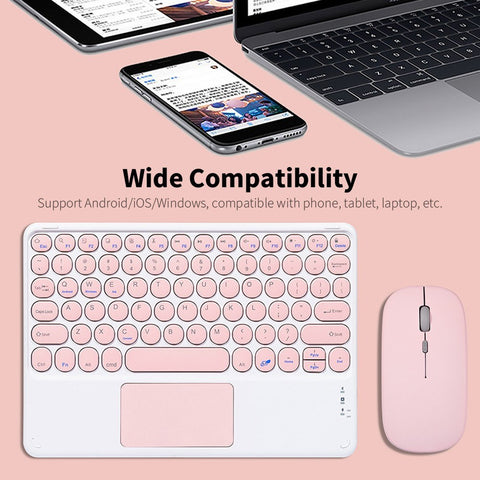 BT Keyboard Mouse Combo BT3.0 Wireless Rechargeable Keyboard Ergonomic Mouse Set Slim Design Support Android iOS Windows White