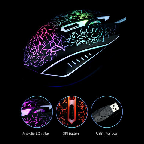 Wired Gaming Mouse Optical Mouse Game-level Engine Colorful Breathing Light 4-gear Adjustable DPI Ergonomic Mice Black