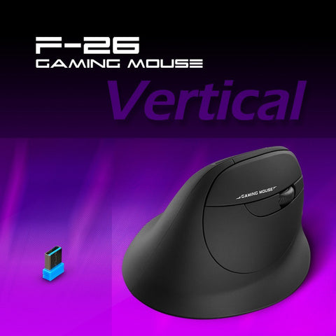 ZELOTES F-26 2.4G Wireless Optical Vertical Mouse 6 Keys Ergonomic Mouse 3-gear Adjustable DPI Built-in 600mAh Lithium Battery Black