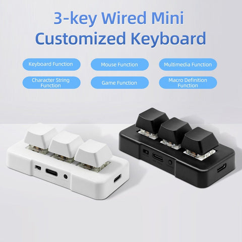 MK321U 3-key Wired Mini Customized Keyboard with Mechanical Blue Switch Detachable Data Cable for Office Game Multimedia Black
