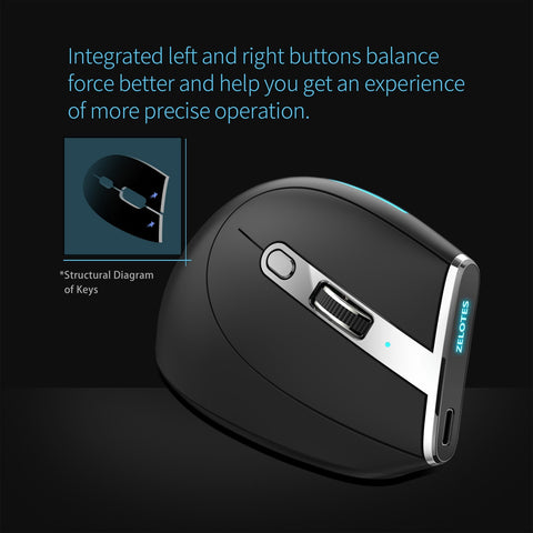 ZELOTES F-36 Wireless vertical 2.4G Bluetooth mouse full color light 8 key programming five DPI game mouse built-in 730mah lithium battery Black