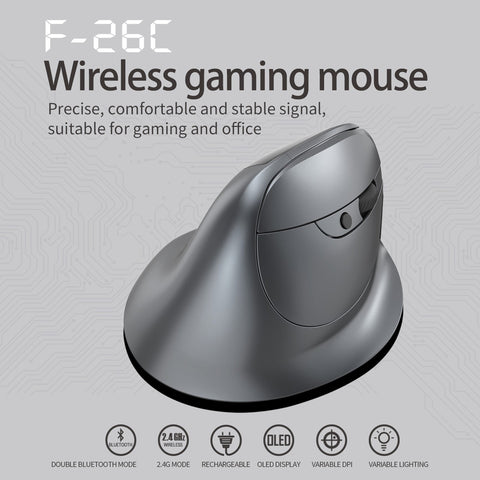 ZELOTES F-26C Rechargeable display dual-mode wireless mouse with silent 2.4GHz BT gray