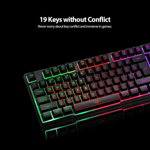 USB Wired Gaming Keyboard and Mouse Combo Waterproof Rainbow Backlit 2000DPI for Home Office