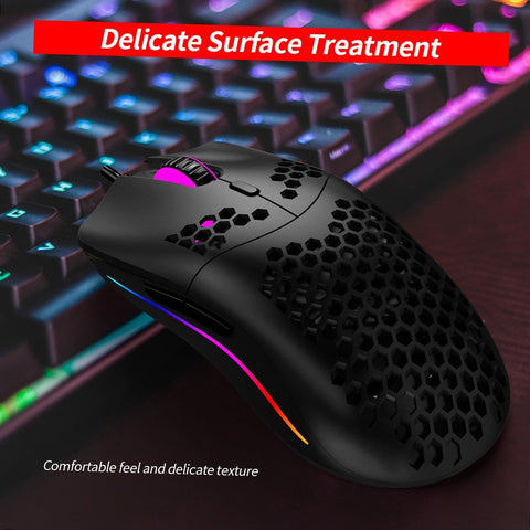ZELOTES C-7 USB Wired Mouse RGB Gaming Mouse 16000DPI Computer Game Mice Hollowed-out Honeycomb Design for PC Laptop Black