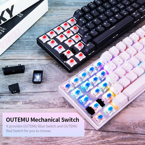 Motospeed CK62 61 Keys RGB Mechanical Keyboard USB Wired BT Dual Mode Gaming Keyboard White with OUTEMU Red Switches