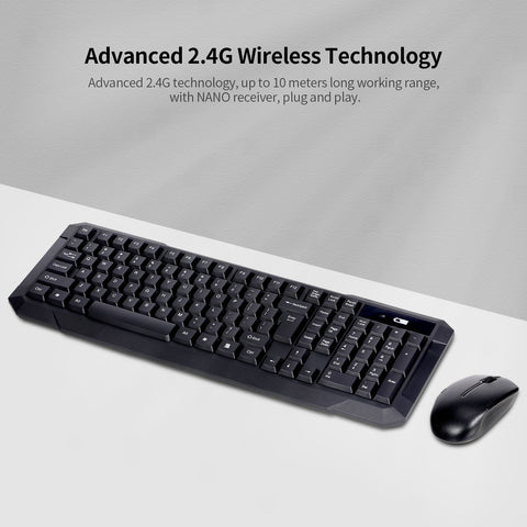 2.4G Wireless Keyboard and Optical Mouse Combo Wireless Silent Keyboard 2.4G Optical Mouse for Home Office Use Black