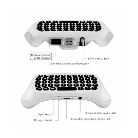 2.4G Wireless Mini Chatpad Keyboard with 3.5mm Audio Jack Chat Message Keypad Replacement for XBox One/Slim/Elit Controller White