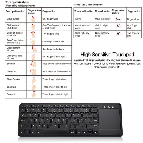 2.4G wireless keyboard with Multifunctional touchpad 78 Key ultra-thin office Portable Keyboard for Windows/Android Black