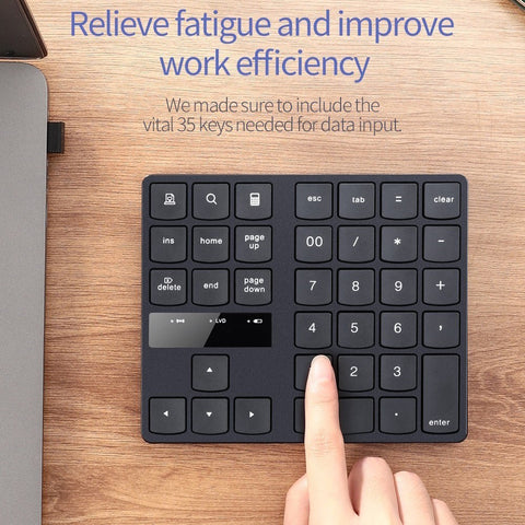 2.4G Wireless Numeric Keyboard Portable 35 Keys Financial Accounting Office Keyboard Built-in Rechargeable Battery Black