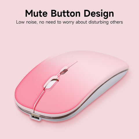 2.4G+BT3.0 Wireless Dual-mode Mouse Mute Office Mouse 3-gear Adjustable DPI Built-in Rechargeable Lithium Battery Light Pink