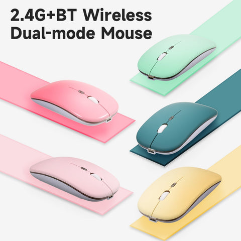 2.4G+BT3.0 Wireless Dual-mode Mouse Mute Office Mouse 3-gear Adjustable DPI Built-in Rechargeable Lithium Battery Light Pink