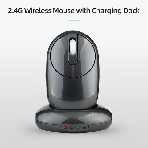 2.4G Wireless Rechargeable Mouse 3-gear Adjustable DPI Ergonomic Optical Mouse with 3-port USB Hub Charging Dock Black