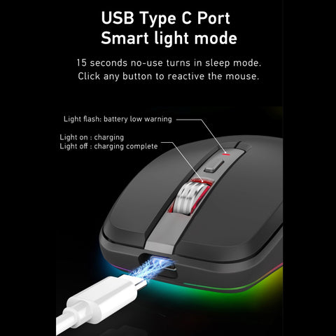 2.4G+BT5.1 Dual-mode Wireless Mouse Computer Gaming Mice Ergonomic Design 4-gear   Adjustable DPI Built-in Rechargeable Battery for Laptop