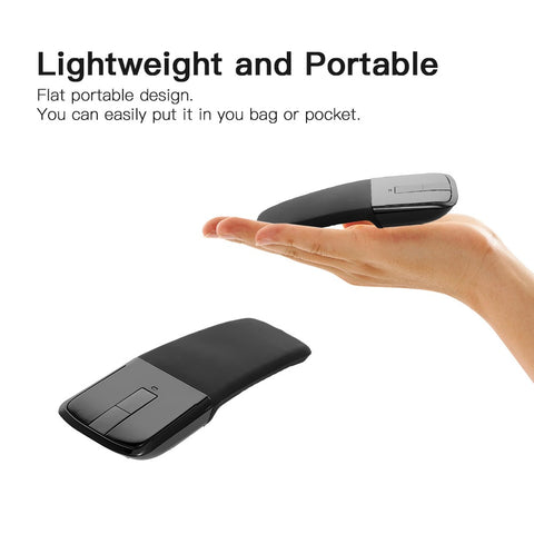 2.4G Wireless Mouse with USB Arc Mouse with Touch Function Folding Optical Mice with USB Receiver Bending Mouse for PC Laptop(Black)