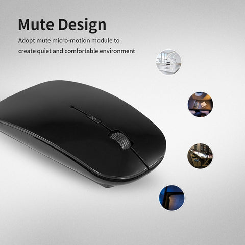 2.4G Wireless Mouse Portable Ultra-thin Mute Mouse 4 Keys Wireless Optical Mouse 1600DPI for   Desktop Computer Laptop Black