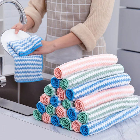 15pcs Coral Fleece Thickened Dish Cloth Does Not Stick To Oil Kitchen Household Absorbs Water Without Shedding Scouring Pad Rag